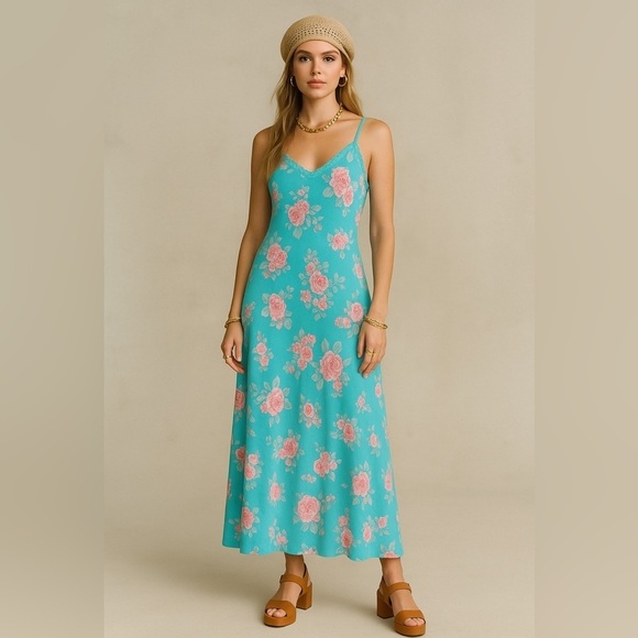La Vie En Rose Dresses & Skirts - Vintage La Vie en Rose Blue Floral Y2K 90s Slip Style Maxi Dress Size L